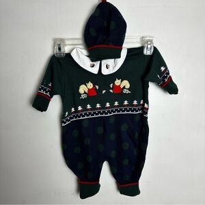 Vintage Squirrel Romper With Hat Glynne Percy Baby Size 6 Months Embroidered